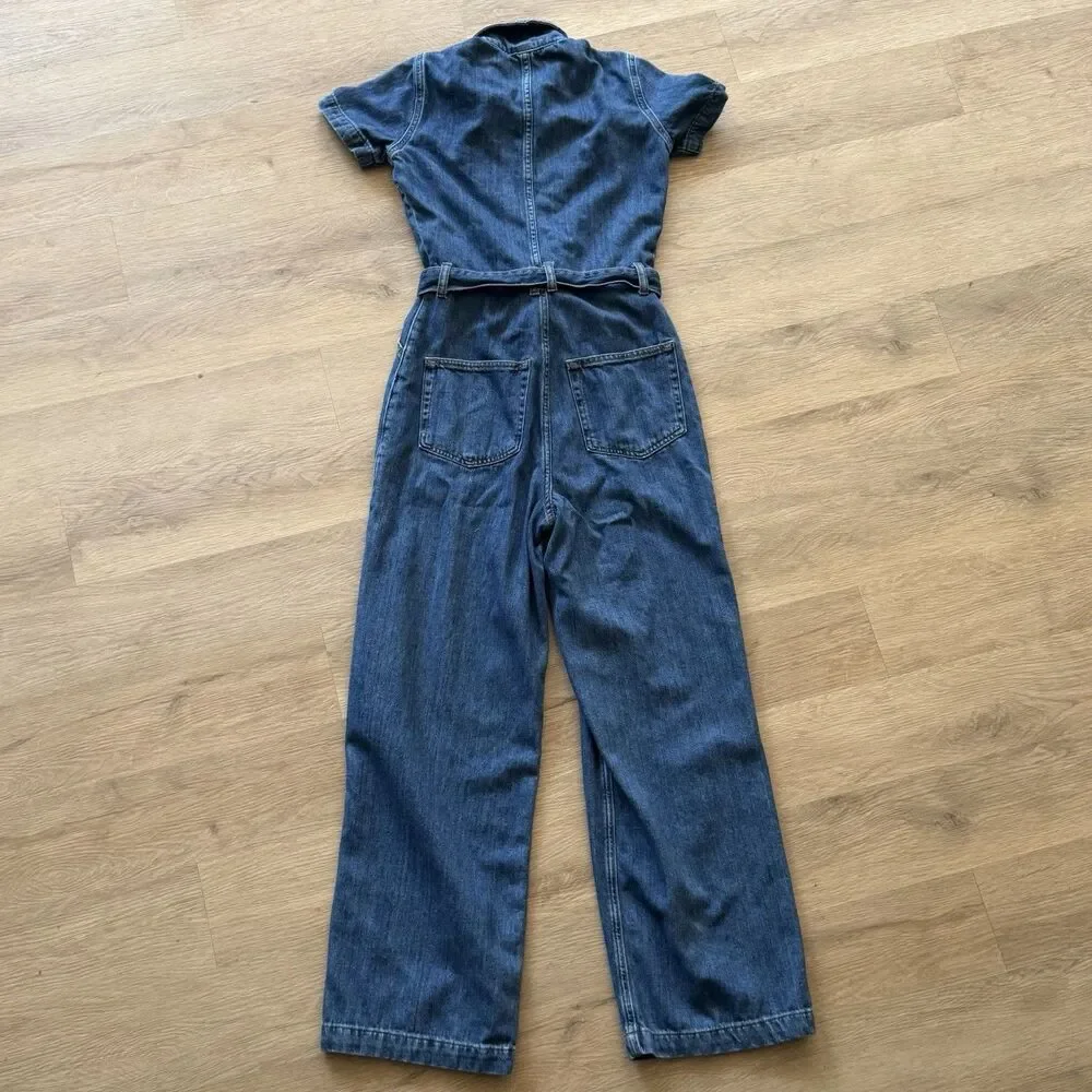 Reformation Cassidy Denim Wide Leg Jumpsuit 2 70s Americana Retro Revival Paris